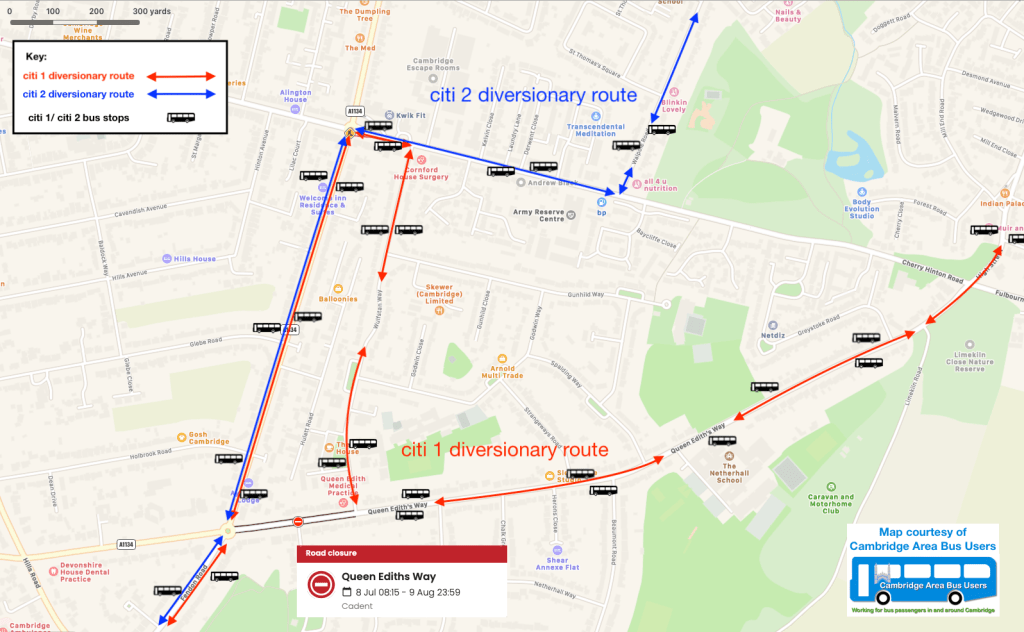 Non-interactive map showing diversions as described above.